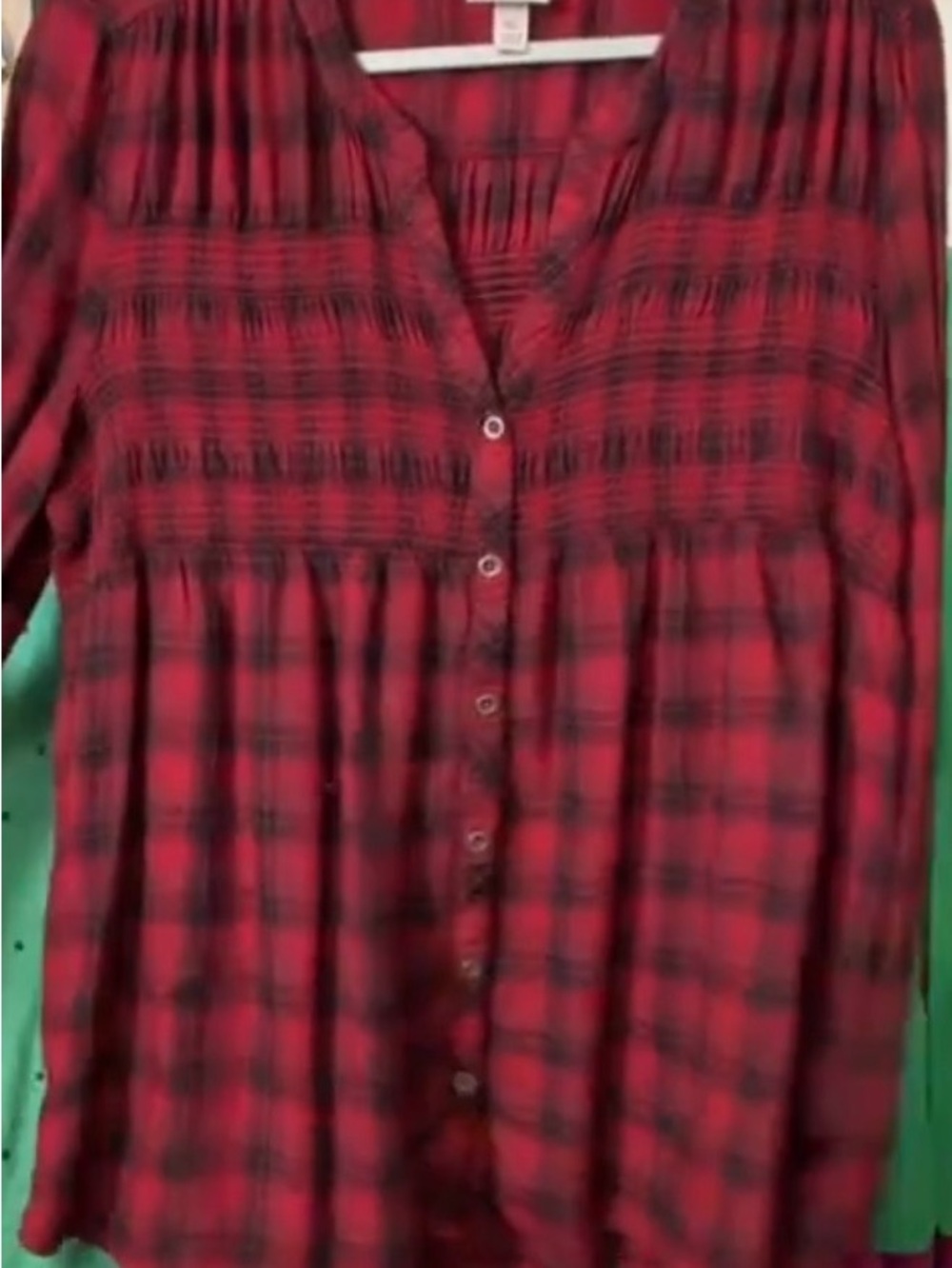 Knox Rose Red & Black Gingham Print Smoked Flannel Top, Size XL
